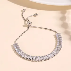 Copper Adjustable Bracelet For Women Elegant Cubic Zirconia Heart Star Pendant Box Chain Sliding Buckle Jewelry Gift
