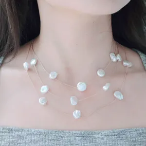 Collezione Gioielli Künstliche Perle d'Imitazione Barocche Francesi Per Donna Collana a Strati Orecchini Cerchio Oro Lega Zinco