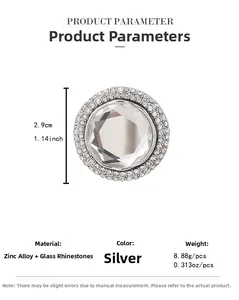 Detailed parameter view of 2.9cm silver brooch with glass diamonds and zinc alloy