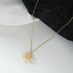 Collier Pendentif Flocon De Neige Élégant Pour Femme Cuivre Plaqué Or Véritable Avec Zircon Et Künstliche Perle Synthétique Bijoux