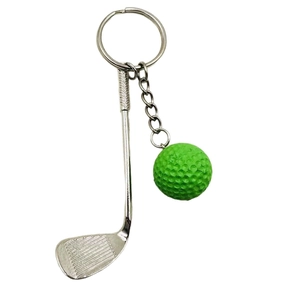 Creative alloy golf club keychain with green golf ball pendant for bags and gifts