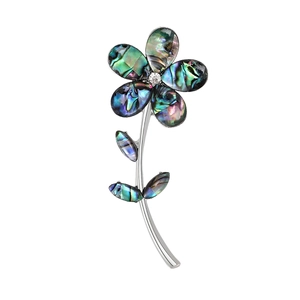 Vintage Alloy Abalone Shell Flower Brooch For Women High End Rhinestone Inlaid Floral Apparel Pin Fashion Jewelry Accessory