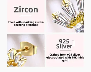 Détail macro d'une boucle d'oreille en argent 925 avec zircone et plaqué or 18 carats