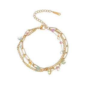 Bohemian multilayer 18K gold plated stainless steel bracelet with colorful gravel stones