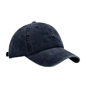 Classic vintage washed denim baseball cap in dark blue with a minimalist 6-panel design