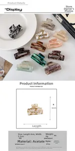 Detail view of 4cm acetate hair claw clips showing dimensions and marbled patterns