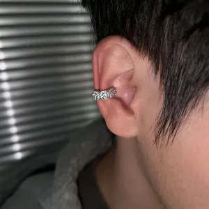 Hip hop silver square rhinestone ear cuff without piercing with shiny crystal pave