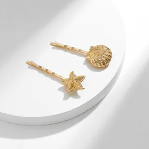 Ensemble de Pinces à Cheveux en Alliage Plaqué Or Coquillage et Étoile de Mer pour Femmes Style ins Accessoires de Cheveux en Métal Thème Océan