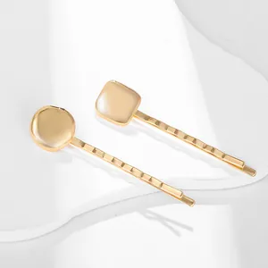 Ensemble de barrettes dorées en alliage avec motifs géométriques ronds et carrés
