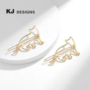 Pinces à Cheveux en Alliage Doré Forme Chat Évidé pour Femmes Épingles à Cheveux en Métal Silhouette Animale Bijoux Quotidiens