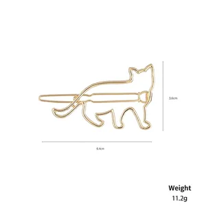 Pince à cheveux chat doré creux en métal de 6,4 cm pour la mode féminine