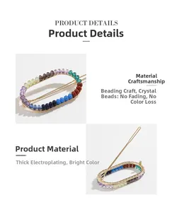 Detailed macro view of colorful crystal beads and the golden metal frame of the hair clip