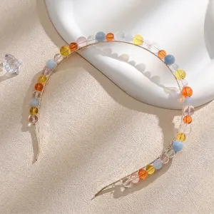 Handmade Multi Colored Artificial Crystal Beaded Headband For Women Elegant Gold Iron Metal Frame Winding Hair Hoop Jewelry