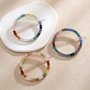 Pince à Cheveux Ronde à Perles Colorées pour Femmes Fait à la Main en Alliage de Zinc Barrettes Circulaires Géométriques Accessoires Cheveux