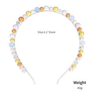 Colorful beaded headband with multi-color glass beads on gold wire, 15cm diameter