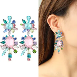 Bunte Strass Quaste Hängende Ohrringe Kupfer Zirkonia Geometrische Ohrringe Für Damen Boho Hochzeit Party Schmuck