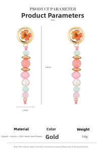 Detail view of dry flower resin earrings showing product dimensions and material parameters