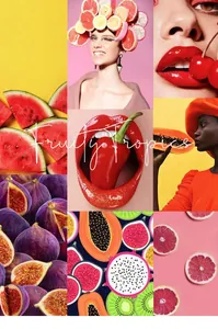 Artistic collage of colorful resin fruit rings with vibrant summer tropical aesthetic