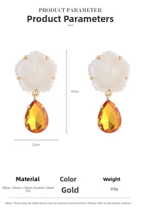 Spécifications détaillées des boucles d'oreilles fleur en résine de 4,4 cm de haut