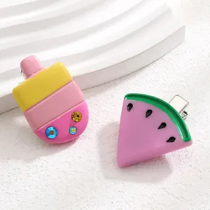 Cute Cartoon Watermelon Popsicle Hair Clip Colorful Rhinestone Resin Summer Duckbill Clip Fashion Hair Accessories For Women