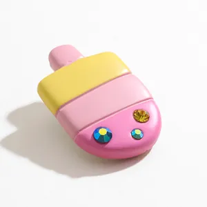 Summer resin watermelon popsicle hair clip with colorful rhinestones on white background