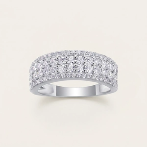 Sparkling S925 sterling silver wide pavé moissanite ring for wedding and engagement