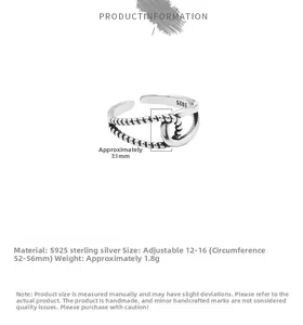 Detailed view of S925 sterling silver twisted rope ring with adjustable open size band