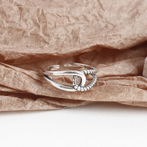 Minimalist S925 sterling silver twisted rope open ring with vintage oxidized finish