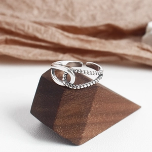 Vintage 925 sterling silver intertwined twisted rope open ring for women