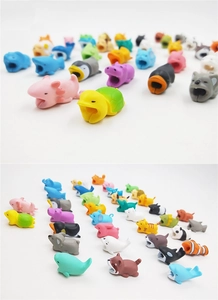 Detailed view of colorful silicone animal cable bites protectors in various cute shapes