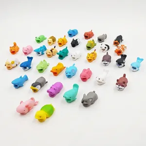 Colorful animal-shaped silicone cable bites protectors for USB charging cables