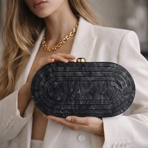 Chic black and white marble acrylic evening clutch with gold chain for women