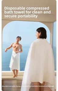 Thick waffle pattern disposable bath towel shown against a beautiful scenic ocean background