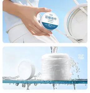 Macro view of portable disposable bath towel expanding rapidly when in contact with water