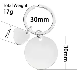Stainless steel teacher gift keychain set with round and heart pendants for DIY engraving