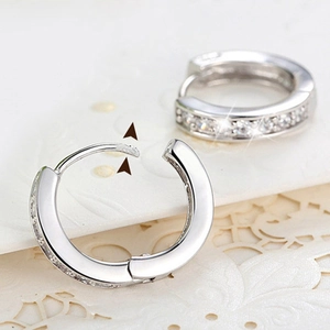 Silver copper hoop earrings with micro-set white cubic zirconia stones for women