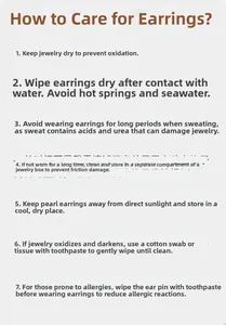 Care instructions detail for copper zircon earrings showing maintenance and storage tips
