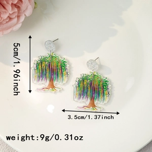Detailed macro of oil painting flower earrings with dimensions and weight specs
