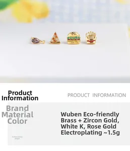 Detailed product specs of 18K gold-plated fast food stud earrings with zircon inlays