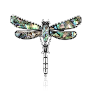 Vintage Dragonfly Brooch Pin Alloy Inlaid Abalone Shell Rhinestone Animal Jewelry For Women Suits Coats Accessory