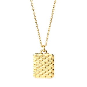 Minimalist S925 sterling silver golden necklace with textured rectangular weave pendant