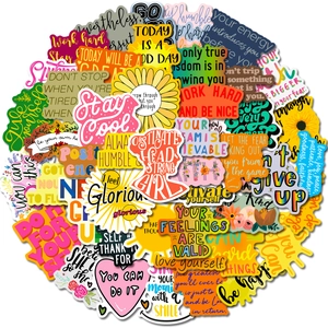 Variety of colorful motivational stickers with English phrases like Stay Strong and Stay Cool