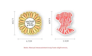 Detailed dimensions of inspirational sunflower and female silhouette creative stickers