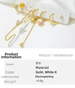 Detailed specs of butterfly flower earrings set with pink zircons and 18K gold plating