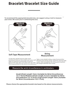 Size guide for hip hop tennis bracelet with S M L options and wrist measurement tips