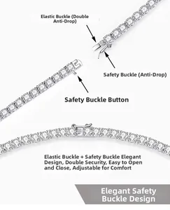 Detail view of the secure double-locking clasp on a silver tennis bracelet with cubic zirconia