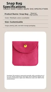 Detail view of rose red velvet jewelry pouch featuring a premium golden metal snap button