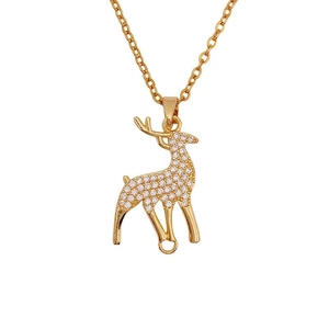 Detailed close-up of a gold-plated pony pendant with sparkling white cubic zirconia stones