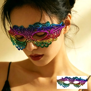 Rainbow lace masquerade mask with golden gradient embroidery for Halloween party