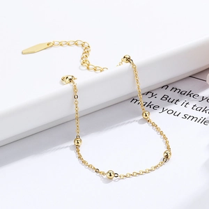 Minimalist 925 Sterling Silver Round Bead Bracelet For Women Elegant Adjustable Fashion Jewelry Electroplated Gold Plated Chain